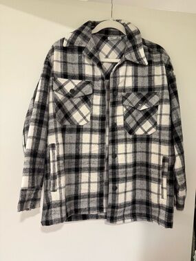 Dex Black and White Plaid Button-Front Shirt Jacket